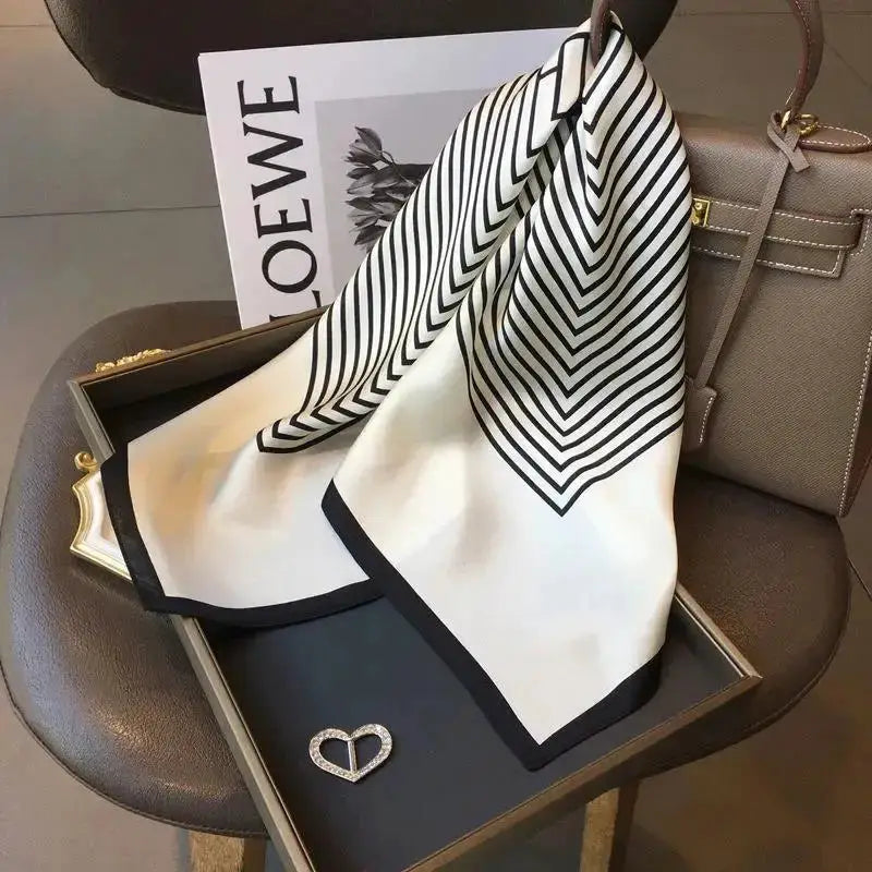 Korean Style Women Striped Brocade Square Scarf 70cm Headscarf for Everyday Wear