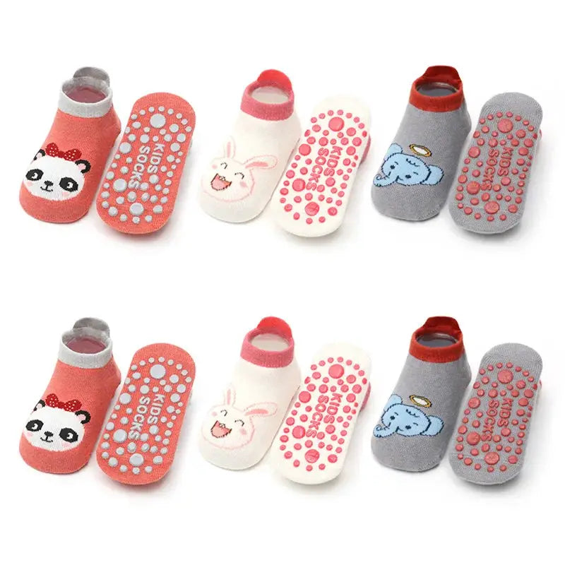 6 Pairs Kids Cotton Socks Cute Cartoon Animal Pattern Breathable Non Slip Floor Socks