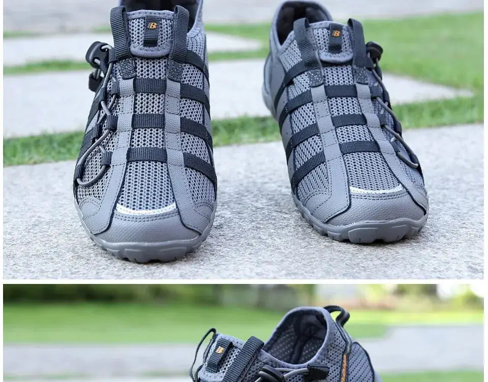BONA men's gray mesh running shoes, a pair of lace-up athletic sneakers for outdoor walking by Simples Market