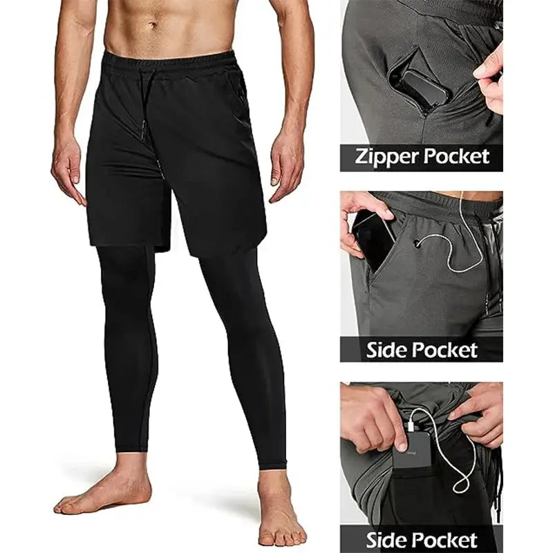 Simples Market men's black 2-in-1 sport pants with zippered pocket and side pockets