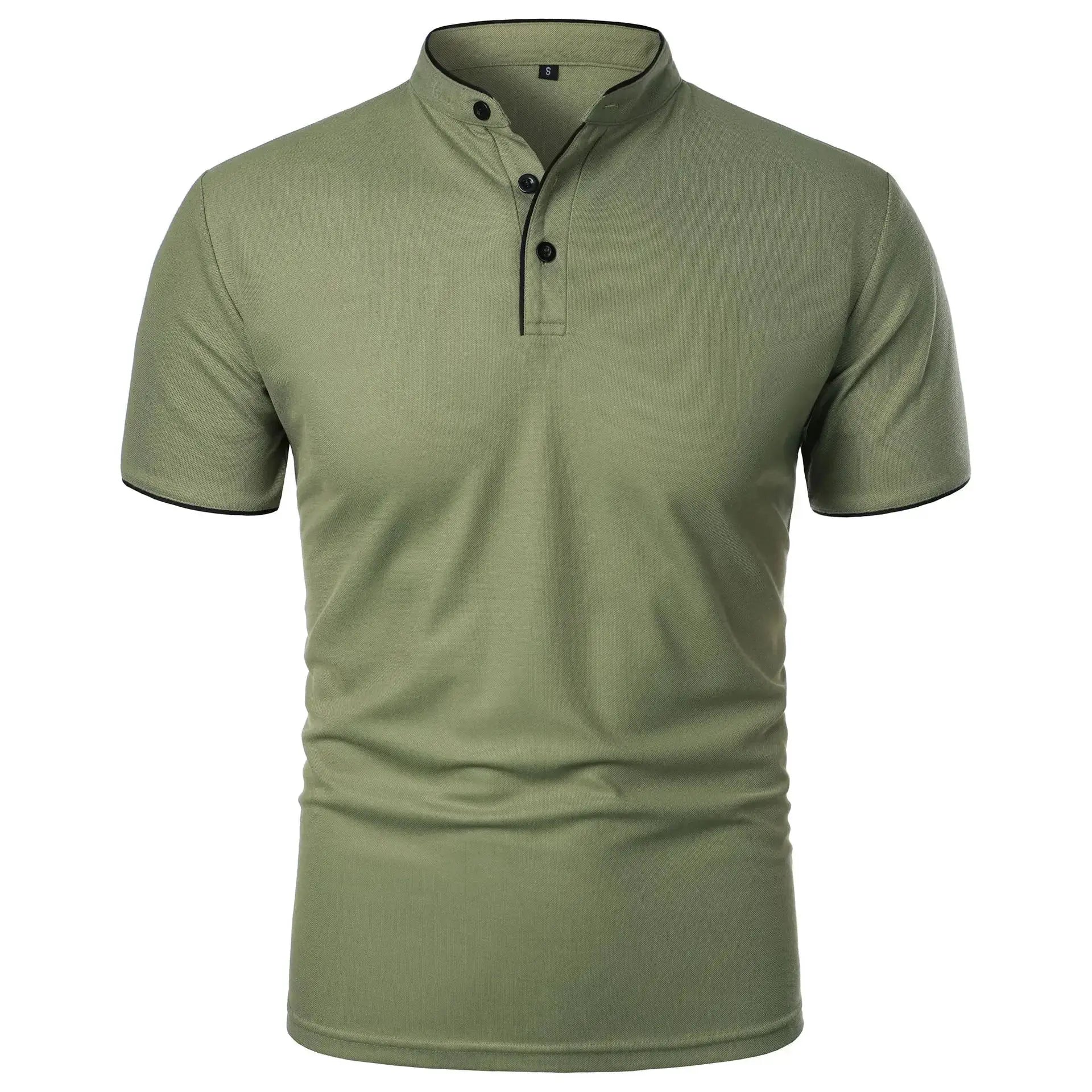 Summer Men Short Sleeve Collared Polo Shirt Breathable Solid Color Casual Loose Fit Splice Top