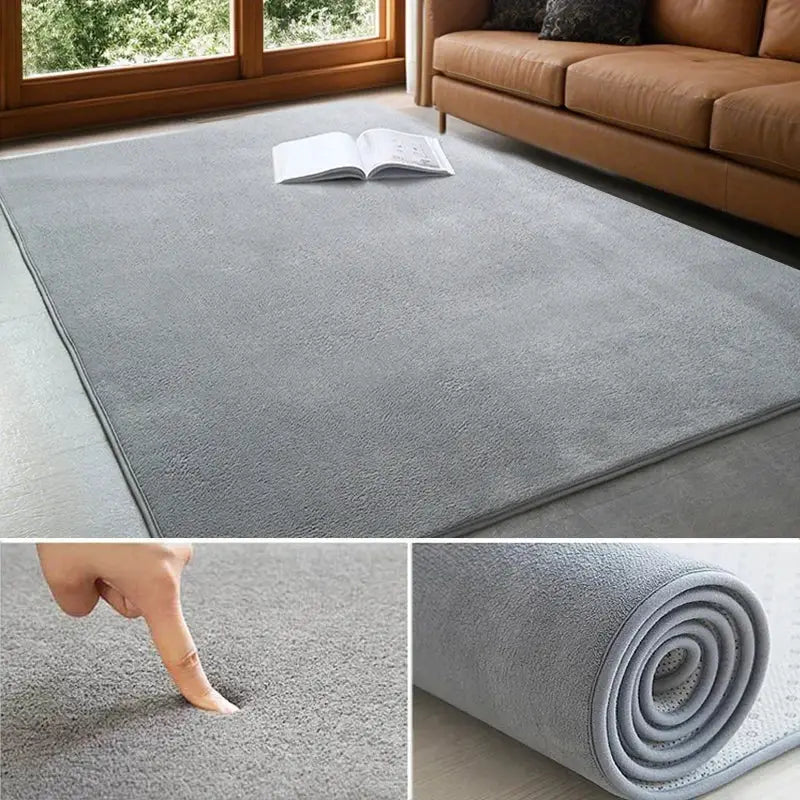 VIKAMA gray coral velvet carpet; large soft non-slip living room rug by Simples Market