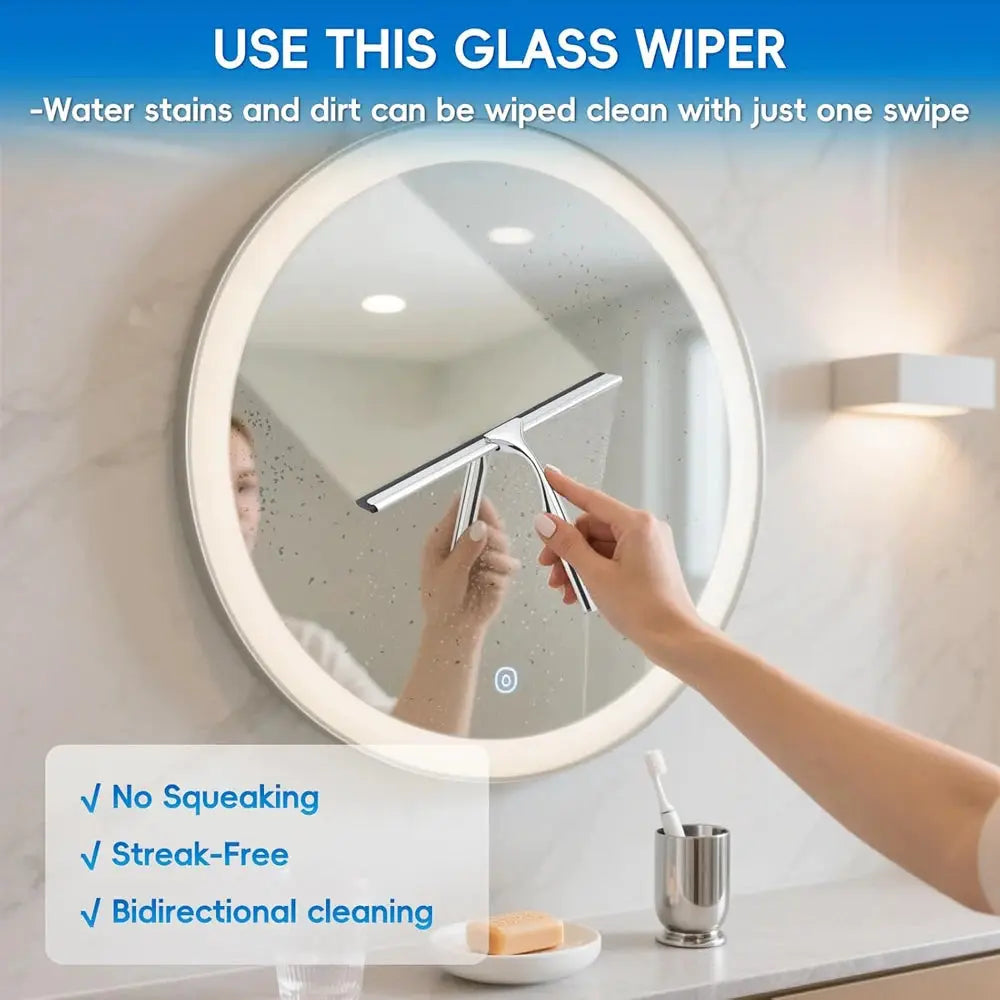 Matte black silicone shower squeegee for glass surfaces like shower doors, mirrors, tiles, and car windows