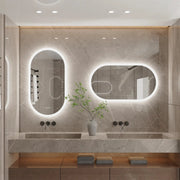 LED bathroom mirrors: 2 oval, wall-mounted, backlit frameless vanity mirrors with LED halo lighting