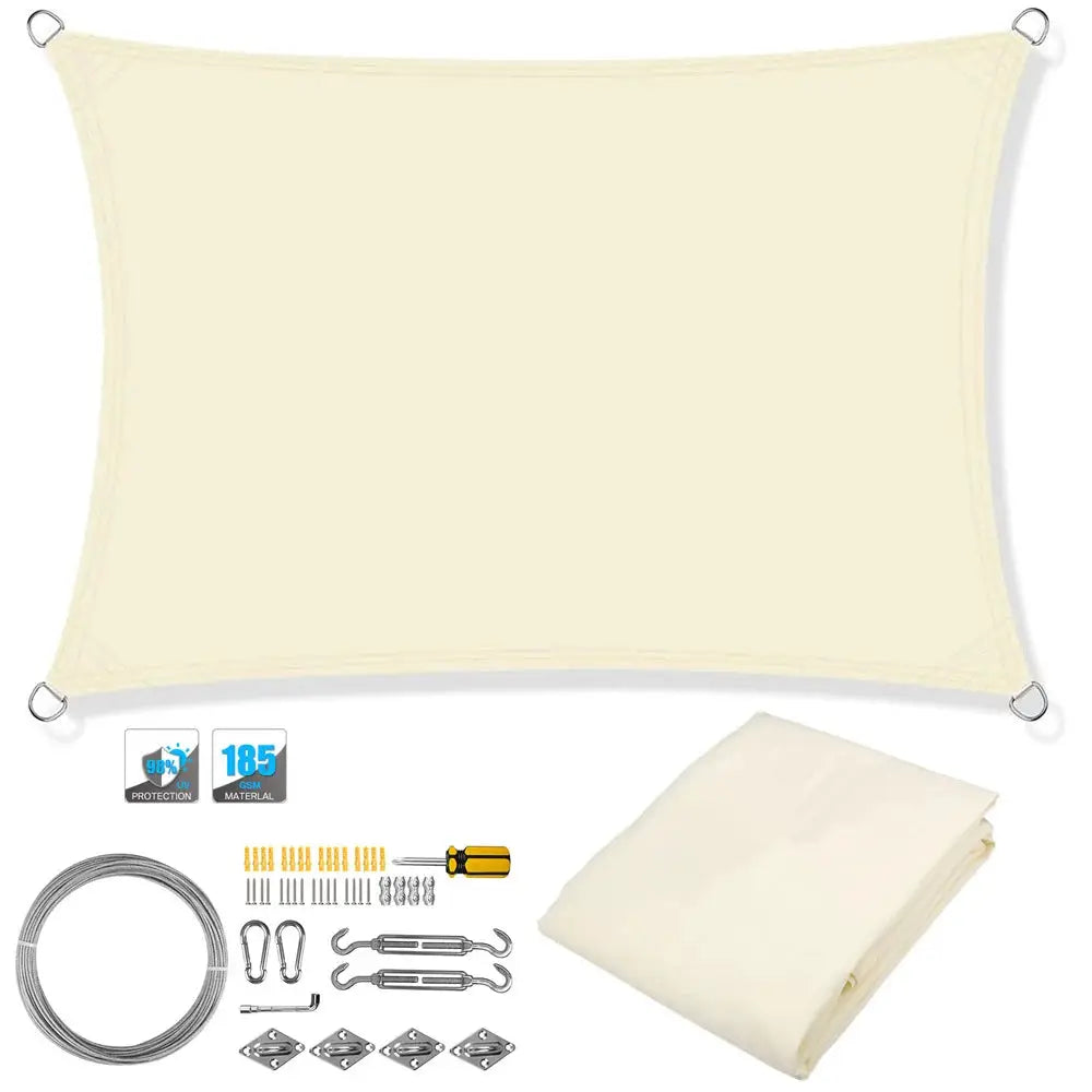 Simples Market waterproof shade sail canopy rectangle cream with UV-blocking fabric and hardware kit