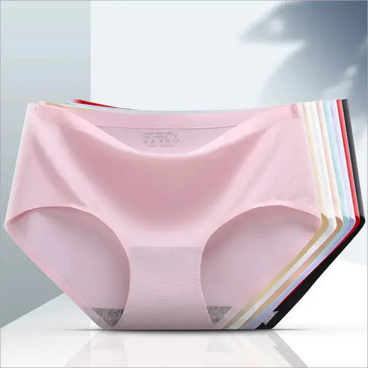 Ice Silk Seamless Mid Waist Panties For Women Breathable All Day Comfort Cotton Blend