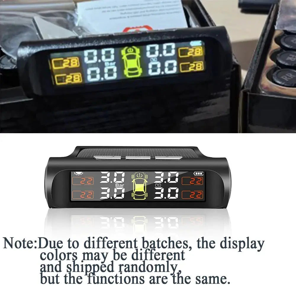 Simples Market TPMS solar tire pressure monitoring system with 4 wheel sensors and car dashboard display