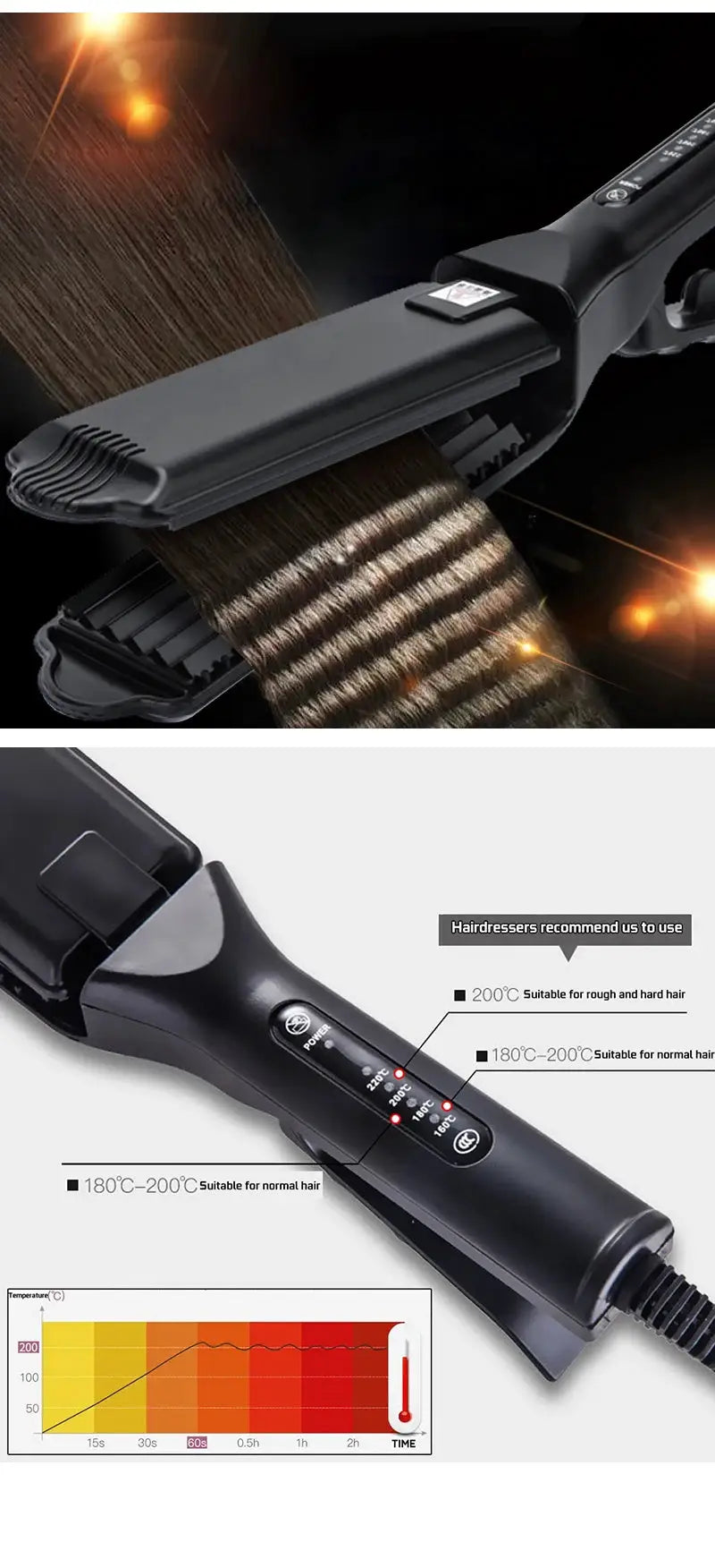 Professional hair curler wand by Simples Market with ceramic corrugated wave plates, black.
