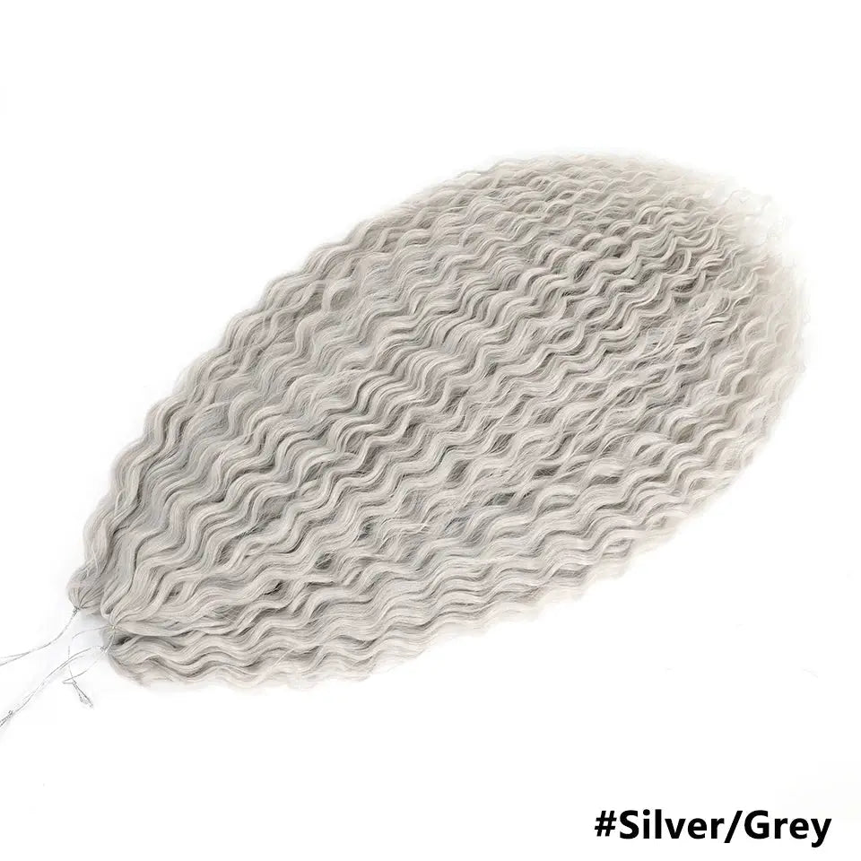 Ariel Curls crochet hair extensions, synthetic water-wave in silver/grey