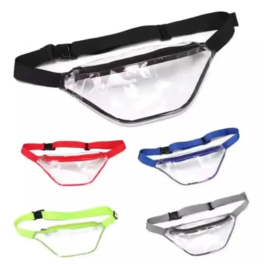 Simples Market waterproof waist pack with transparent PVC pouch and adjustable strap; 5 color options.