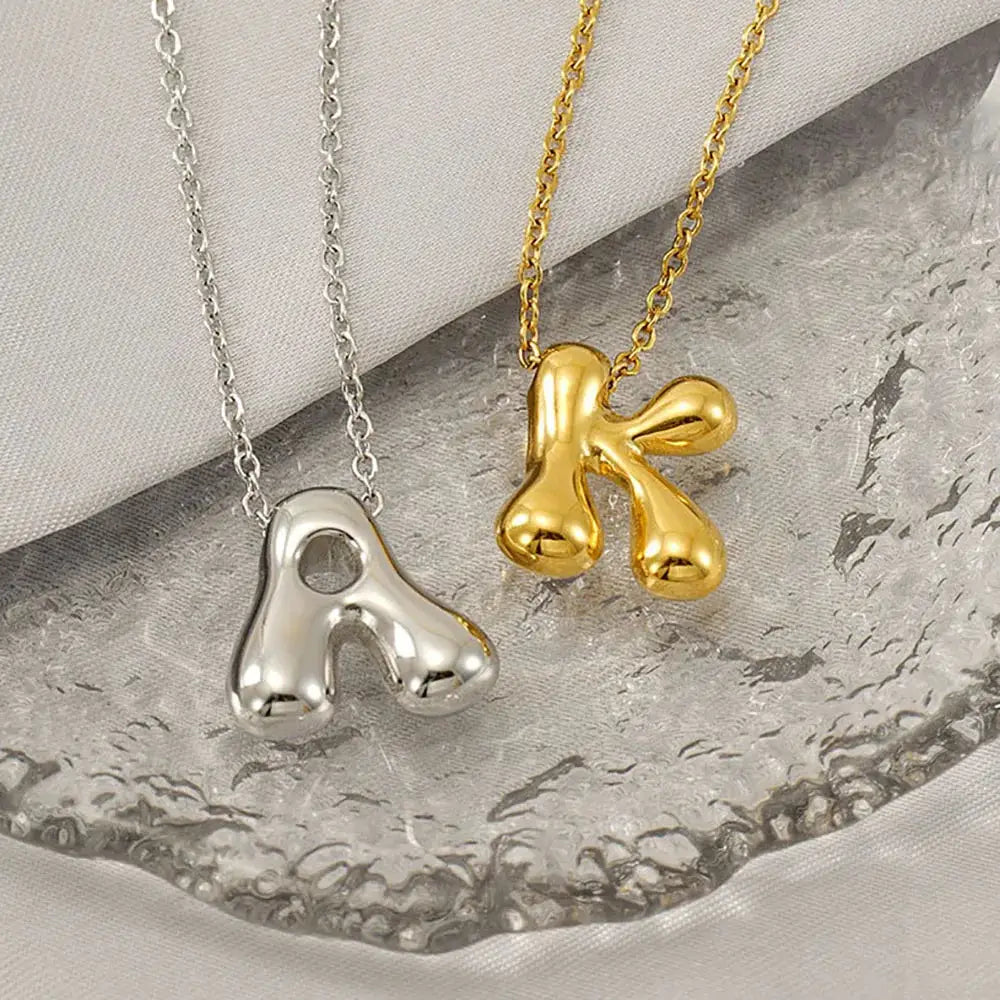 26 Initial Letter Necklace 18K Stainless Steel Balloon Bubble Style For Women Personalized Jewelry Gift Wholesale