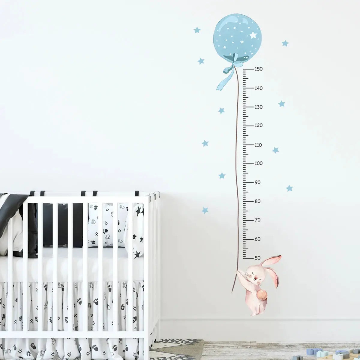 3pc cartoon animal height ruler wall stickers by Simples Market in blue, waterproof PVC for kids' room decor