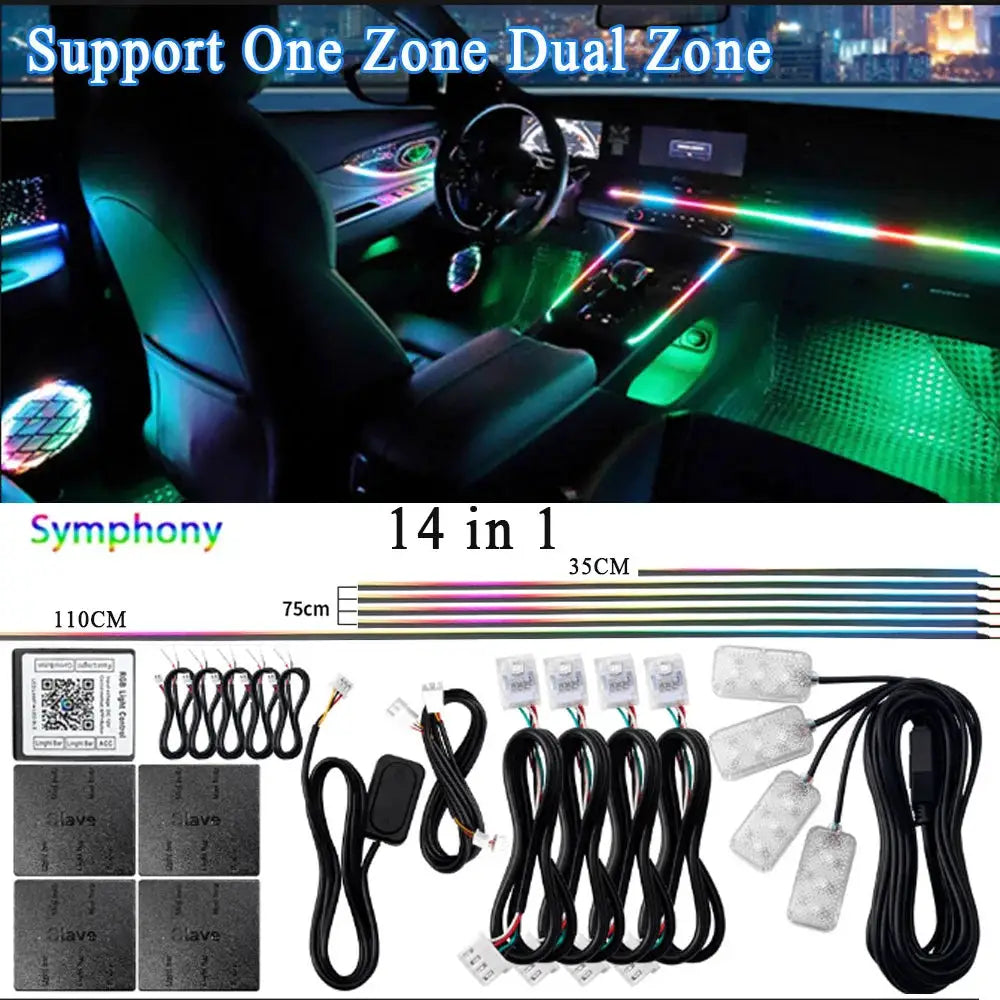 14 And 18 Inch LED Car Ambient Light Kit RGB Color Symphony Acrylic Lamp With App Control One Zone Dual Zone