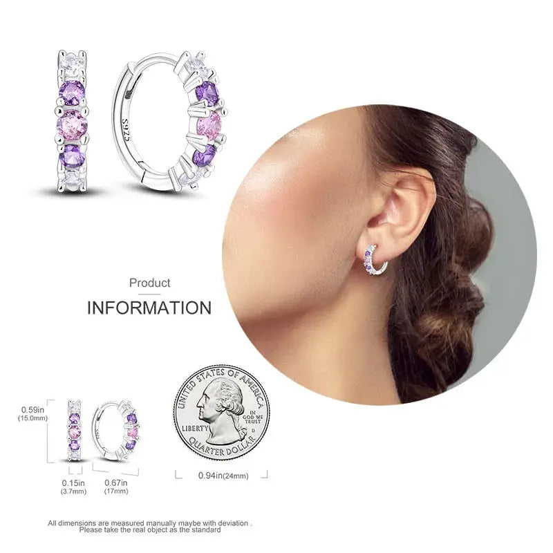 925 Silver Hoop Earrings For Women Zircon Heart Shape Star Eardrops Original Fashion Jewelry