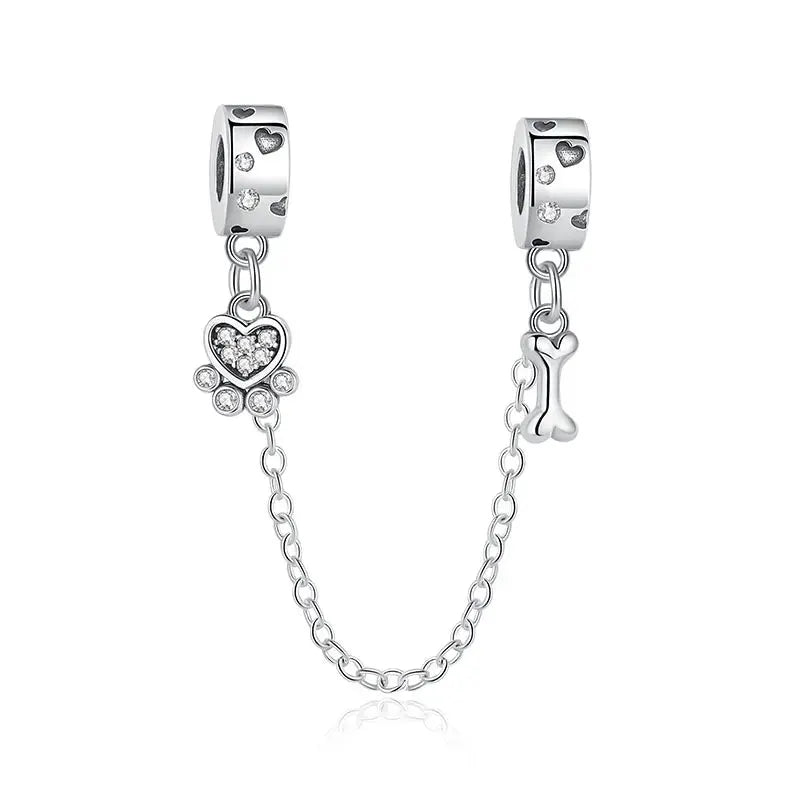 925 Sterling Silver Paw Print Charm Beads for Dogs and Cats Jewelry Pendant Fit for Bracelets Necklaces DIY Projects