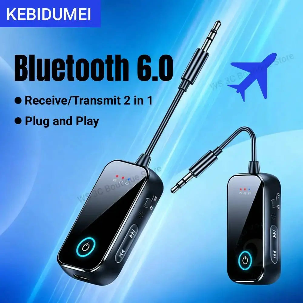 BlueWave Bluetooth 6.0 AUX Transmitter Receiver 2 In 1 Wireless Adapter With Mic HiFi Stereo For Car TV PC