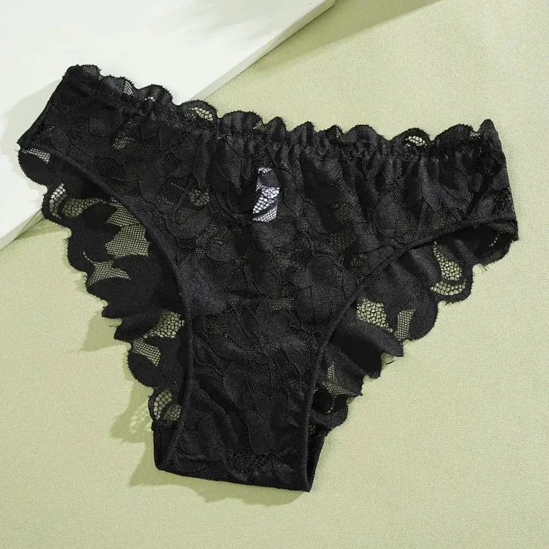 Black floral lace panties for women, low-waist breathable underwear