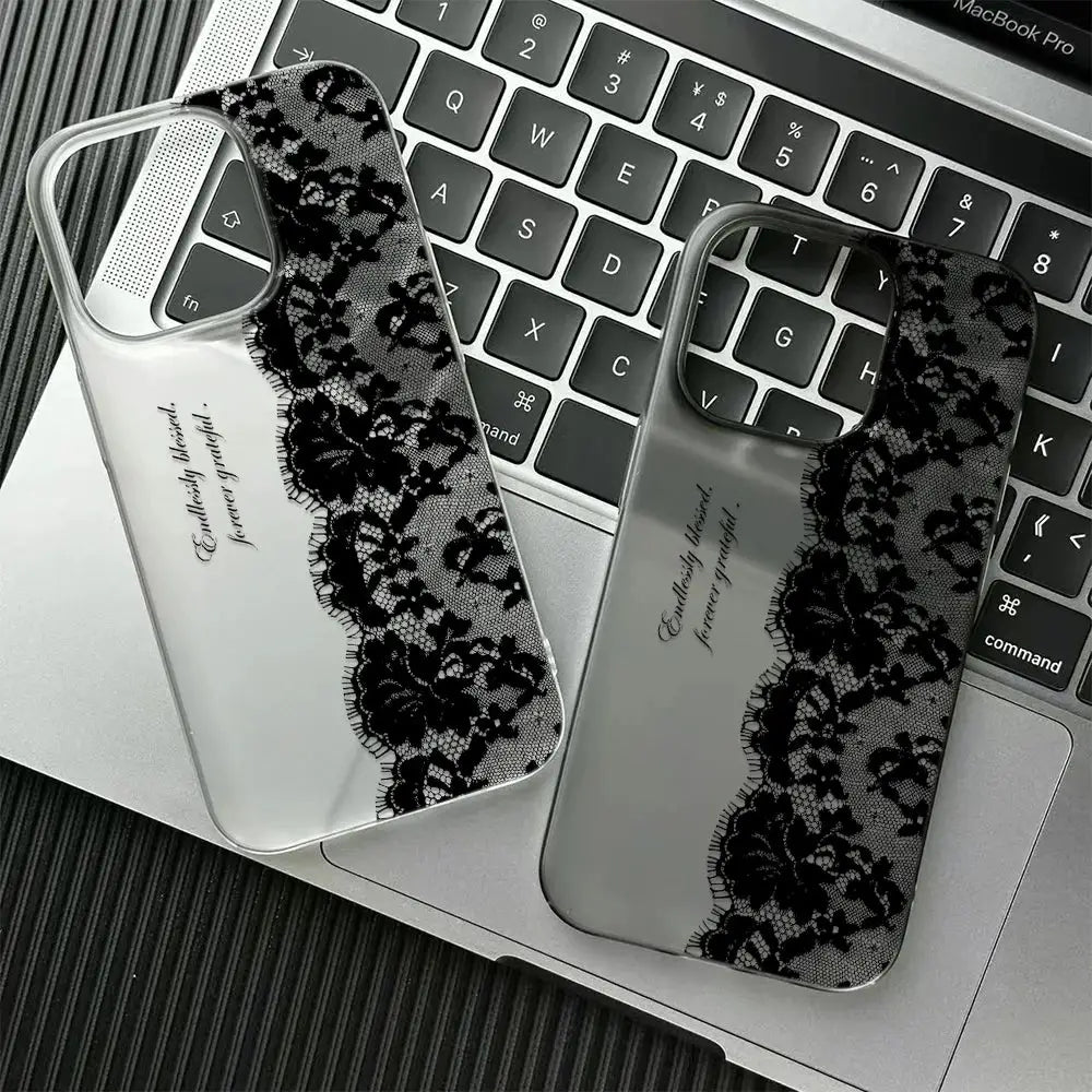 LaceGuard Black Lace Phone Case Shockproof Clear Protection for iPhone 11 to 17 Pro Max