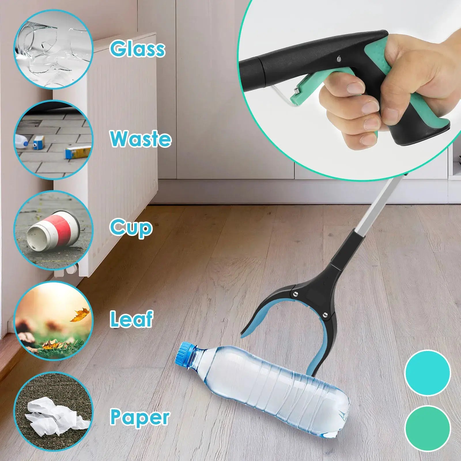 Foldable gripper extender hand tool by Simples Market with non-slip turquoise jaw
