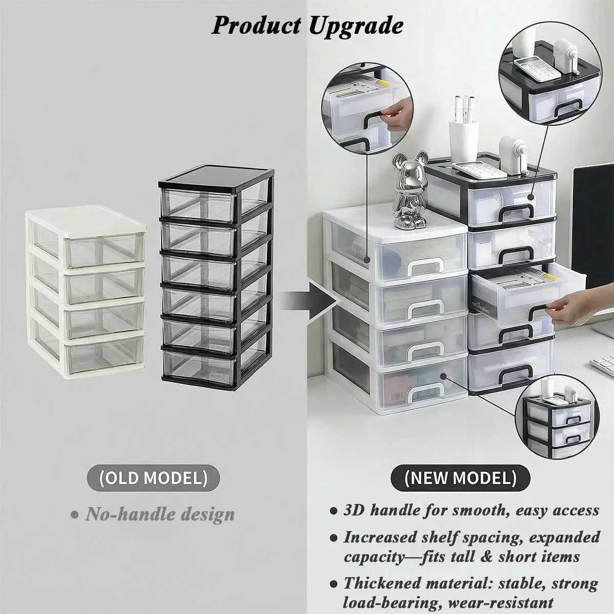 Clear Desktop Storage Box With Drawer Heightened Table Organizer Plastic Office Cabinet For Stationery Cosmetics