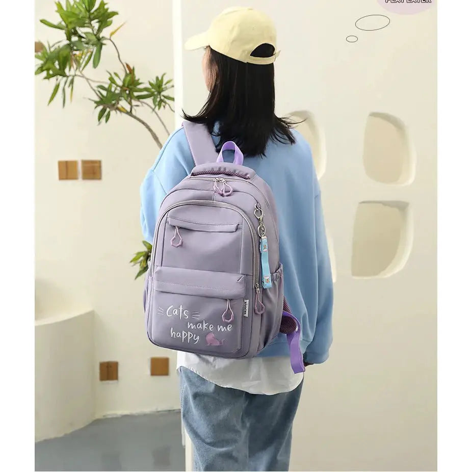 Pink Kawaii School Backpack worn by a person, blending cute design and versatility for school and travel.