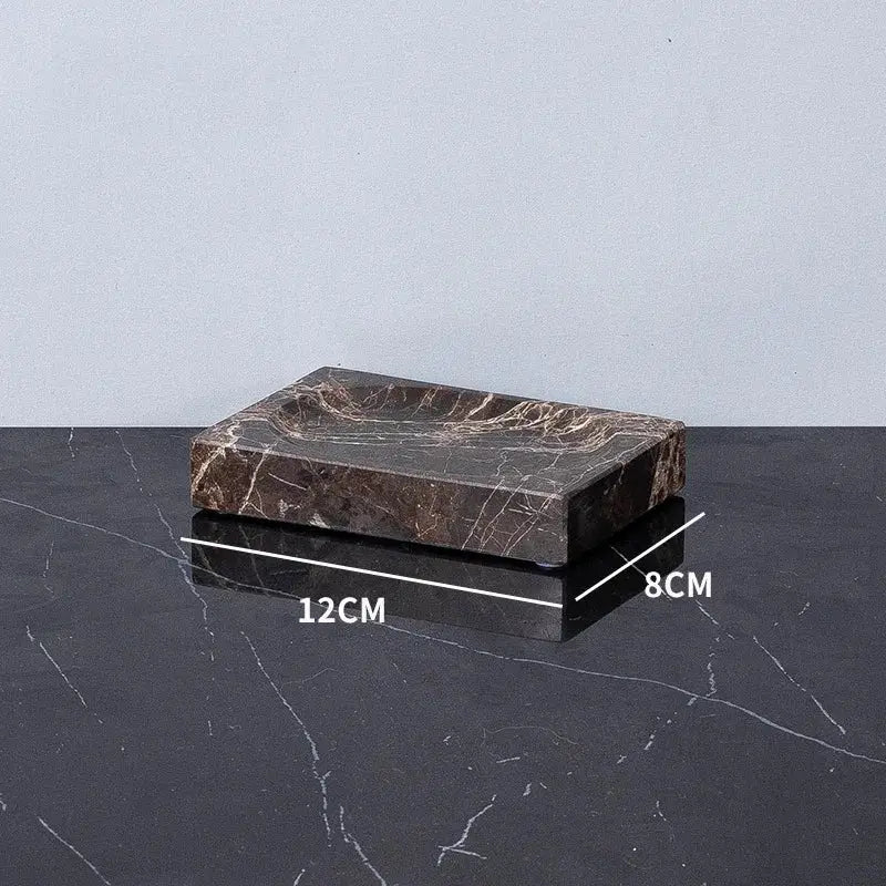 Emperador Dark marble soap dish in brown natural stone, 12 cm by 8 cm