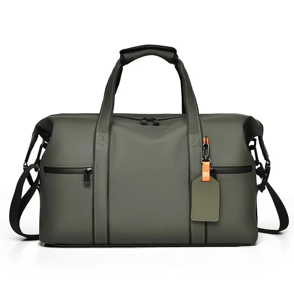 Large Capacity Travel Bag by Simples Market, olive-gray duffel with top handles and detachable shoulder strap