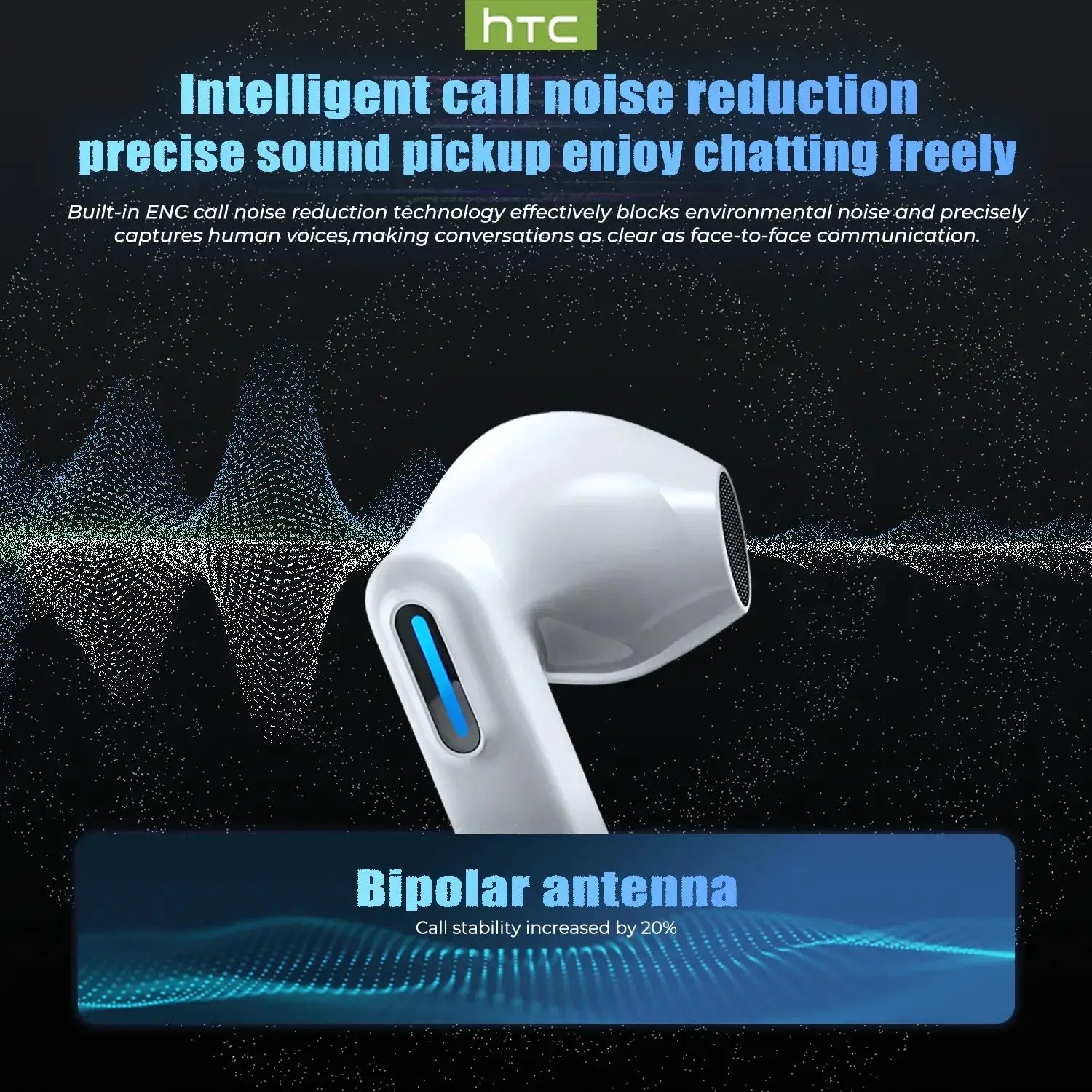 HTC NE49 Bluetooth earphones white, ultra-low-latency TWS sports headset