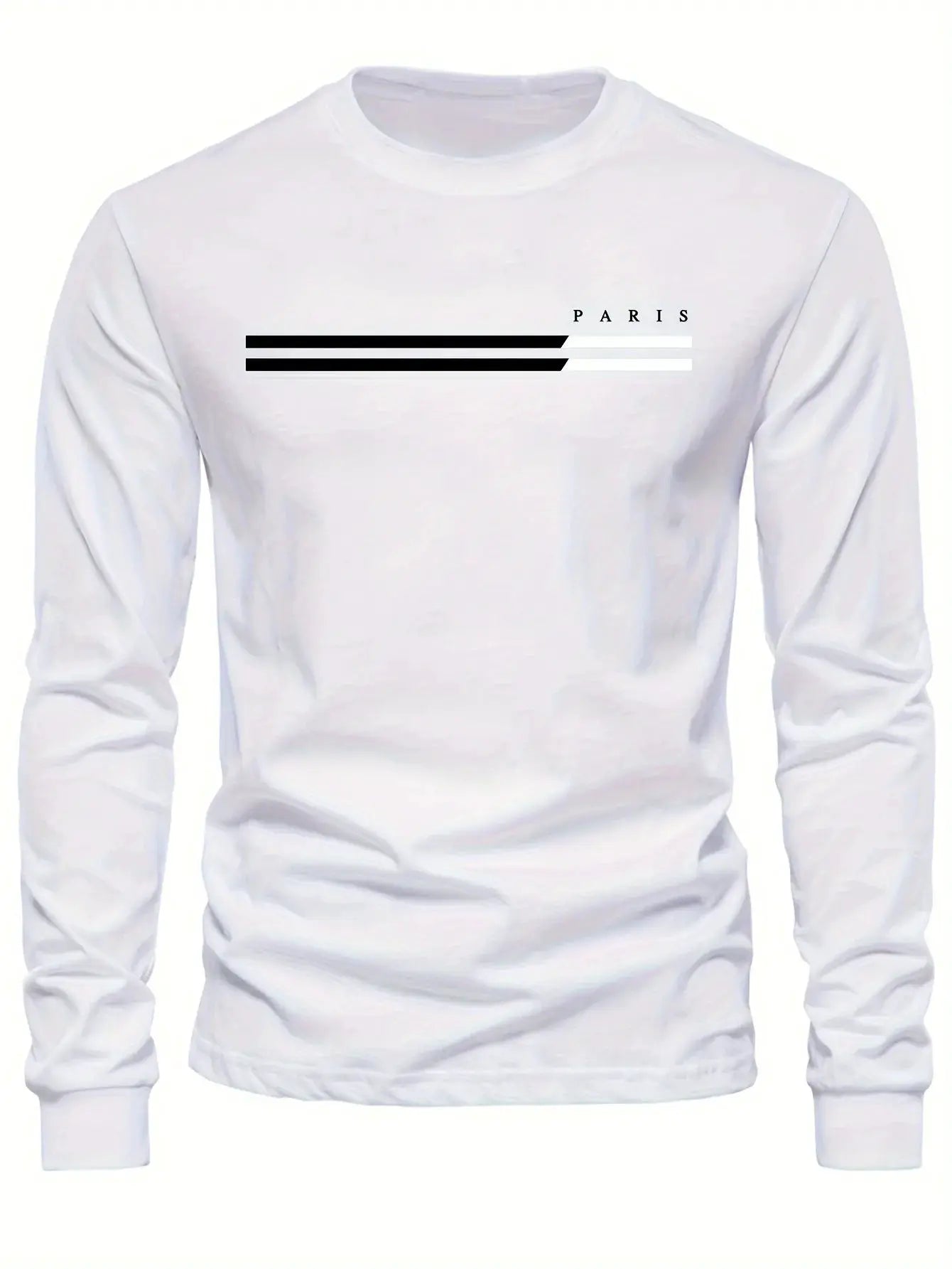 Men's 100 Percent Pure Cotton Summer Paris Print Long Sleeve T Shirt With Loose Casual Fit