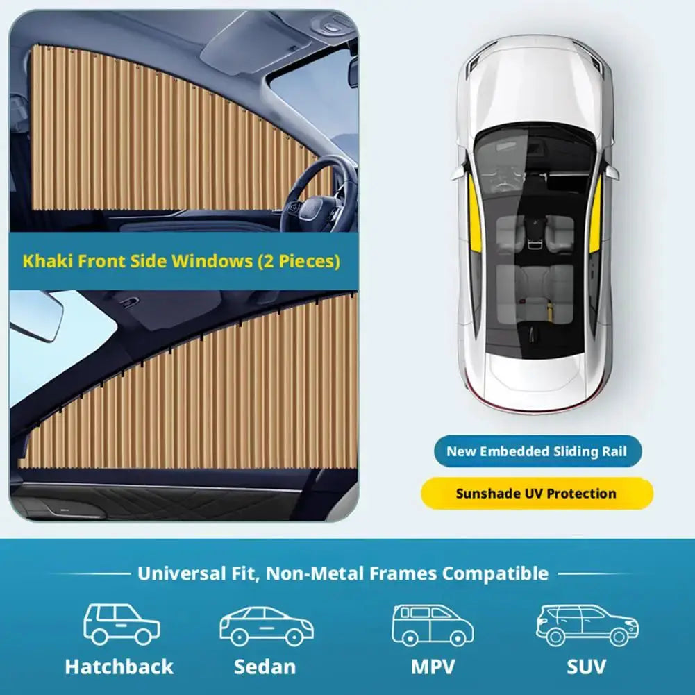 Car Side Window Sun Shades (2 Pieces) Simples Market, khaki, telescopic foldable UV protection for sedan/SUV