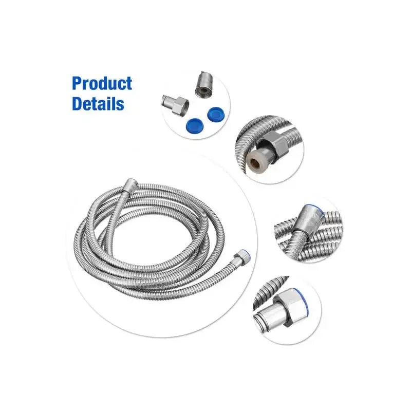 2m Flexible Shower Hose For Handheld Showerhead Stainless Steel Braided Tube Brass Core Kink Free Leak Free