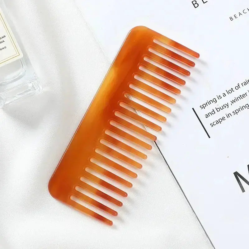 Wide-teeth acetate hair comb in orange, anti-static salon styling tool by Simples Market