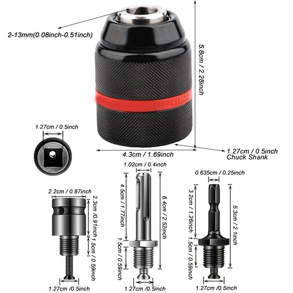 JENTORIX Keyless Drill Chuck 2mm To 13mm With 3 Jaw Self Lock Ratchet And One Half Twenty UNF Thread For Drill Bits