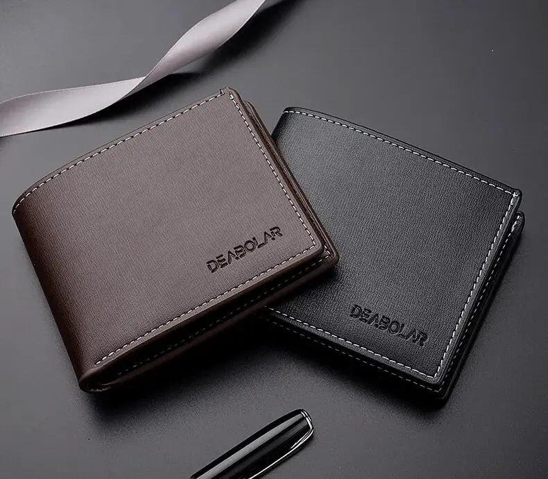 PU leather men's short folding wallet set by Simples Market, brown and black, card holder (2 wallets)