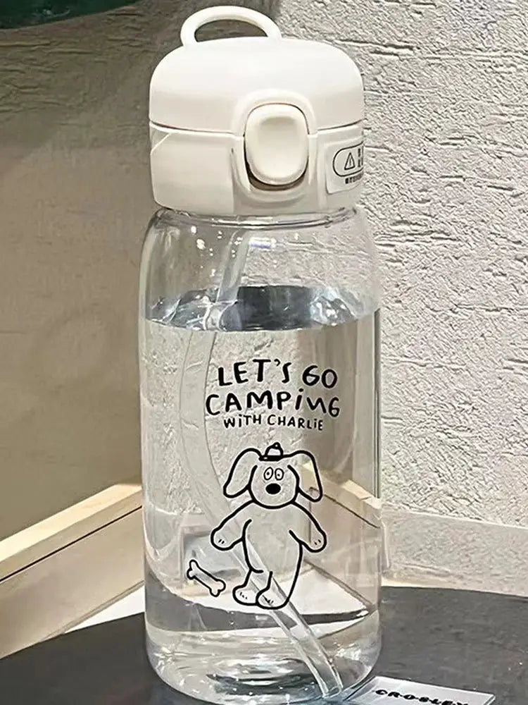 Plastic Water Bottle With Straw Large Capacity Portable Drop Resistant Cartoon Ice Suction Cup For Kids And Adults