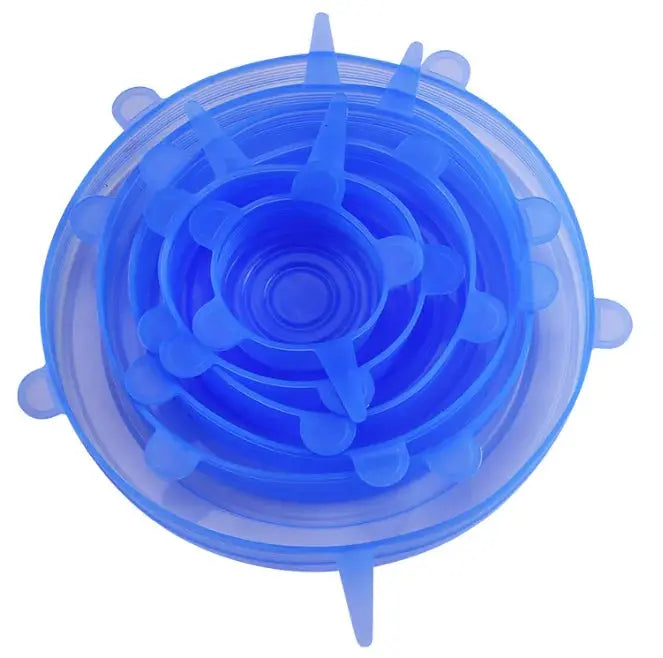 Six Piece Food Grade Silicone Preservation Covers Set Reusable Airtight Universal Fit Round Lids For Kitchen