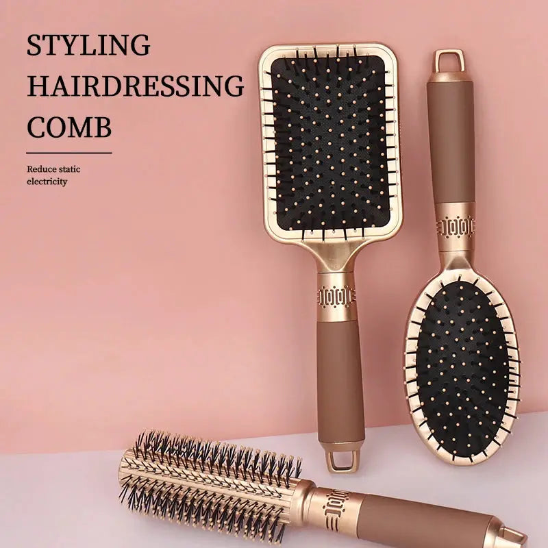 Simples Market 3-piece detangling brush set in rose-gold with paddle, oval and barrel brushes