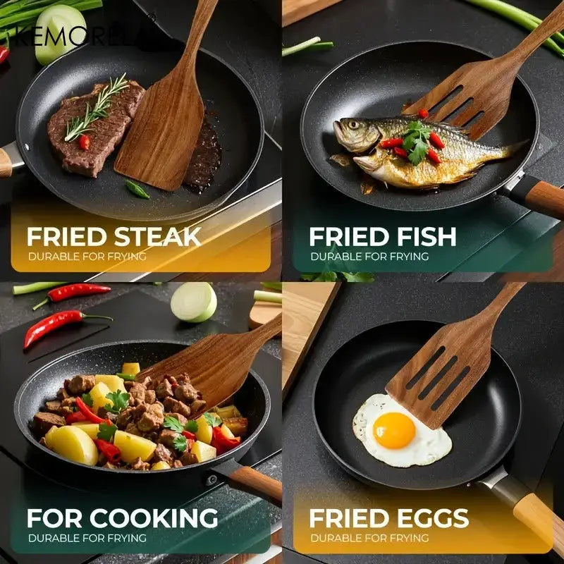 Natural Wooden Cooking Spatula Set For Baking Flipping And Stirring Non Scratch Nonstick Pan Safe Kitchen Tools