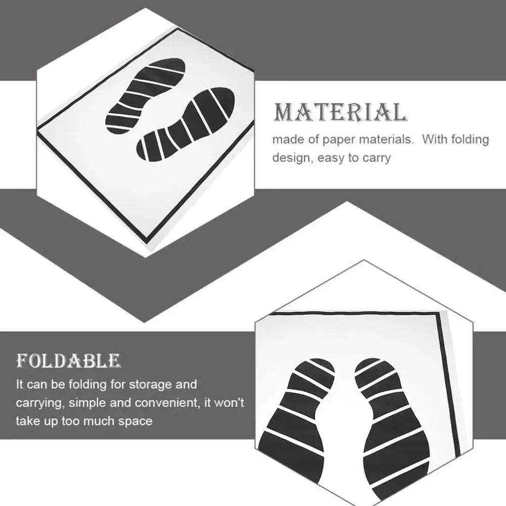 Disposable car floor mats, white paper material, foldable design; set of 2 with black footprint pattern