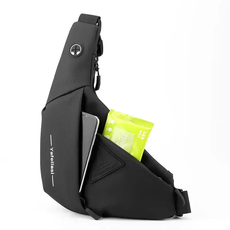 Simples Market sling chest bag, black anti-theft crossbody with phone pocket