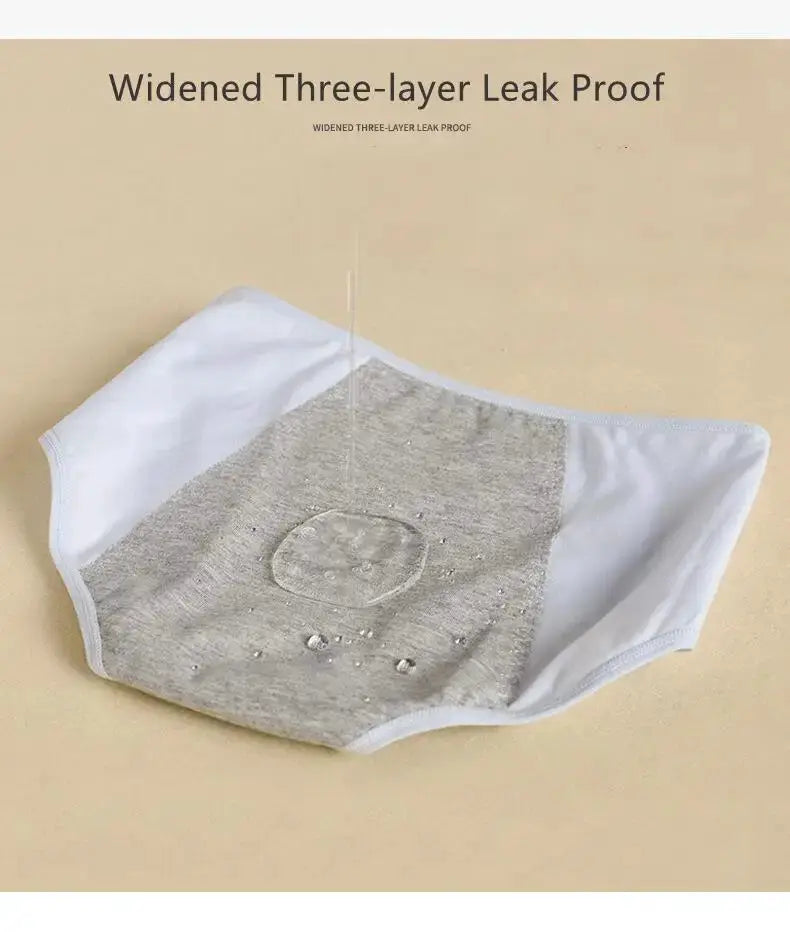 Simples Market menstrual underwear, breathable white and gray cotton briefs with leak-proof panel