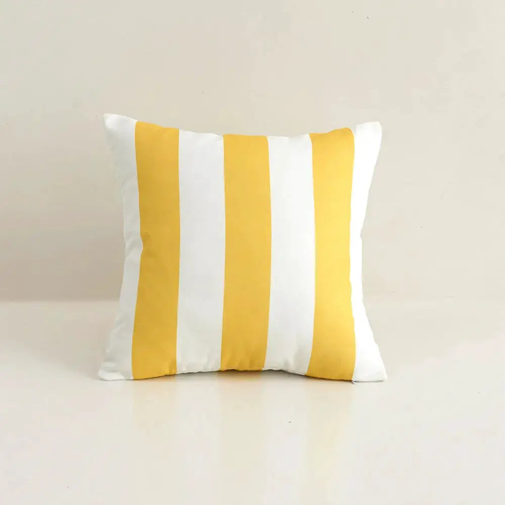 Simples Market waterproof outdoor pillow cover with yellow and white vertical stripes, 45x45 cm