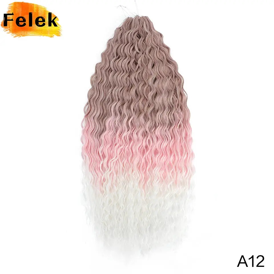 Ariel Curls water wave twist crochet hair in ombre brown to pink to white, synthetic Afro curls by Simples Market