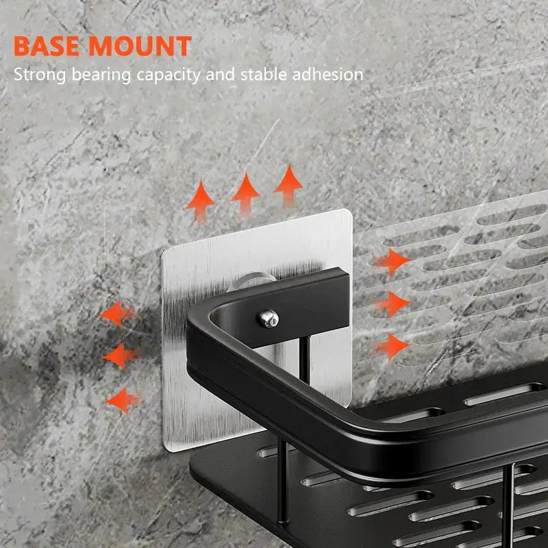 Bathroom storage rack wall-mount corner shelf in black metal with base mount by Simples Market