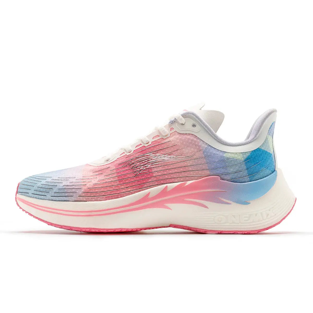 Onemix women's running shoes, gradient pink-blue upper, lace-up lightweight athletic sneakers