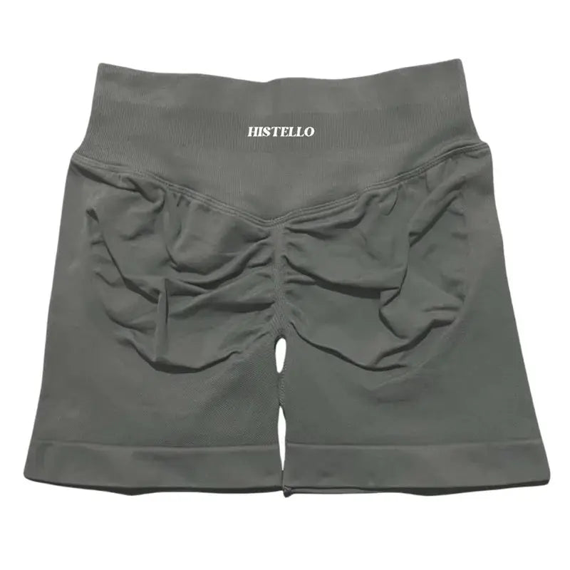 HISTELLO seamless scrunch shorts for women, grey, low-waist breathable fitness shorts