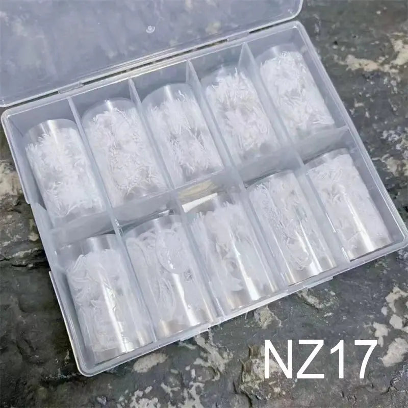 Nail transfer stickers 10-roll box with white lace floral full-wrap decals by Simples Market
