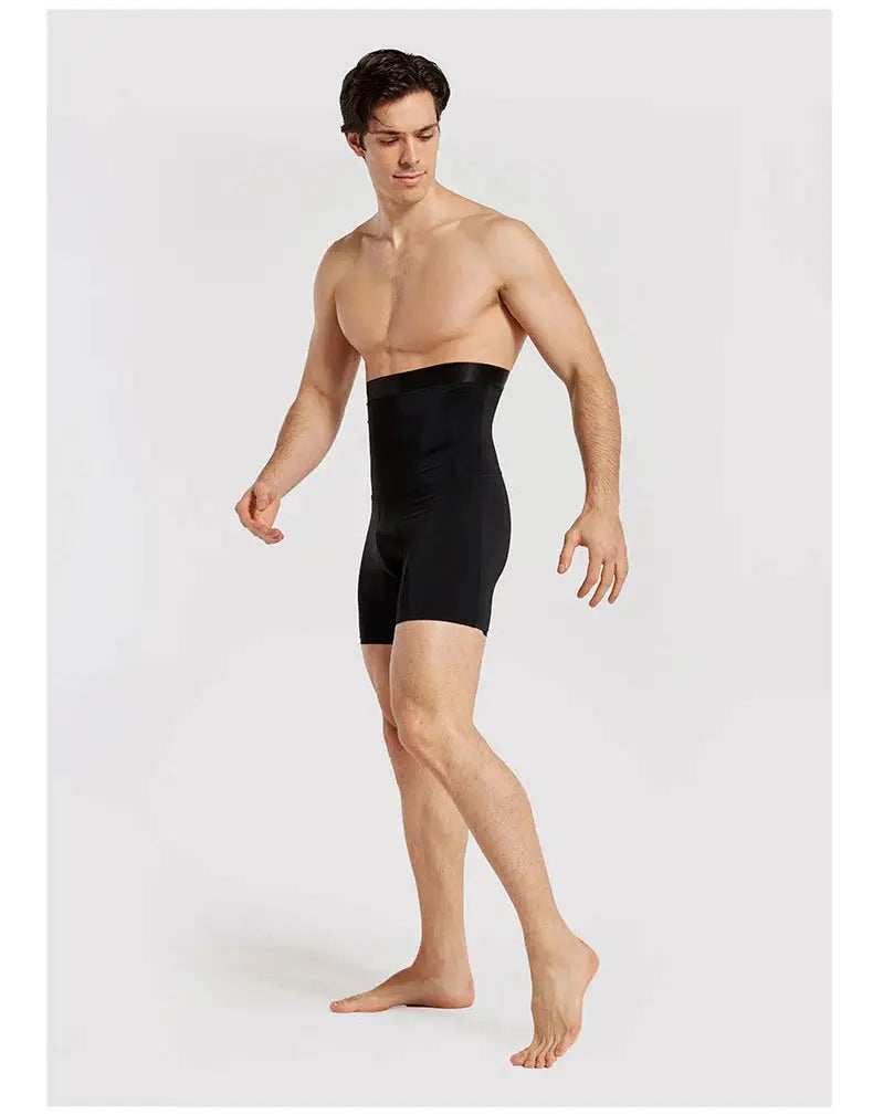 Men's tummy-control shapewear shorts by Simples Market, black high-waist body shaper