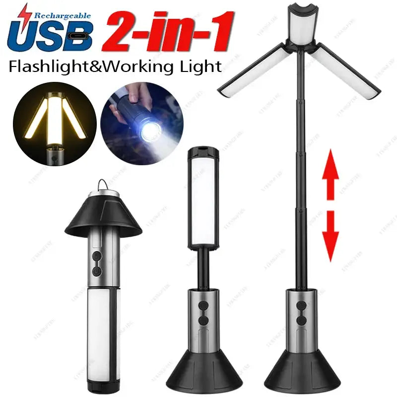 Simples Market 2-in-1 USB rechargeable camping light with foldable floodlight and emergency power bank