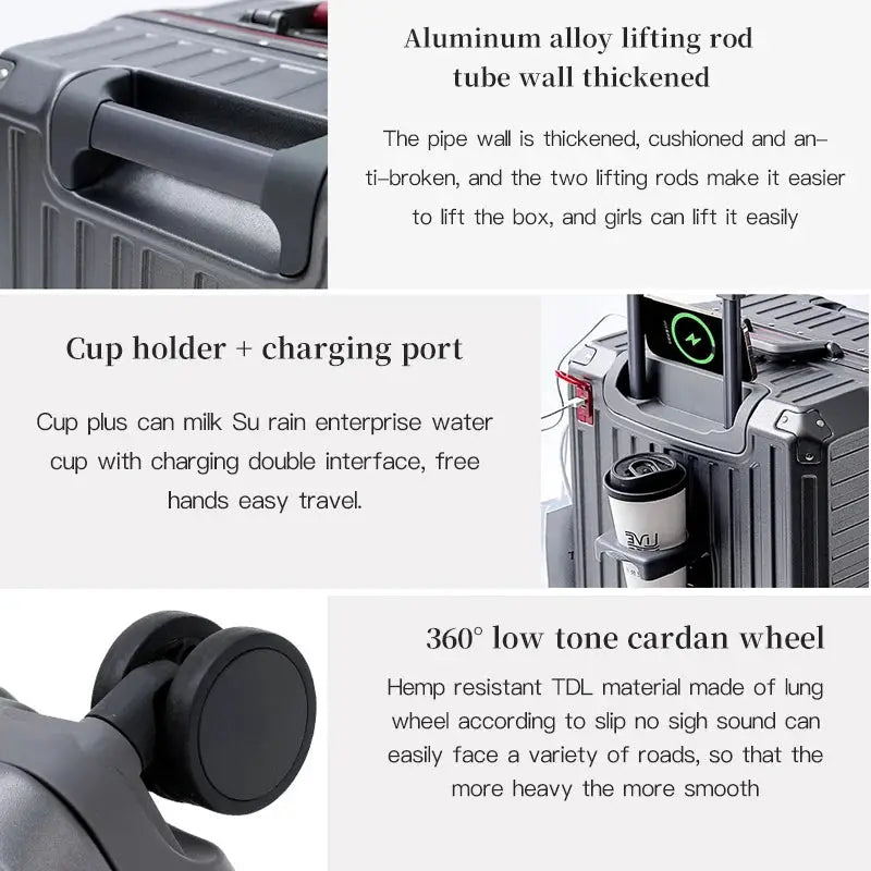 VoyageCraft Wide Handle Carry On Suitcase Aluminum Frame Luggage 20 24 26 Inches